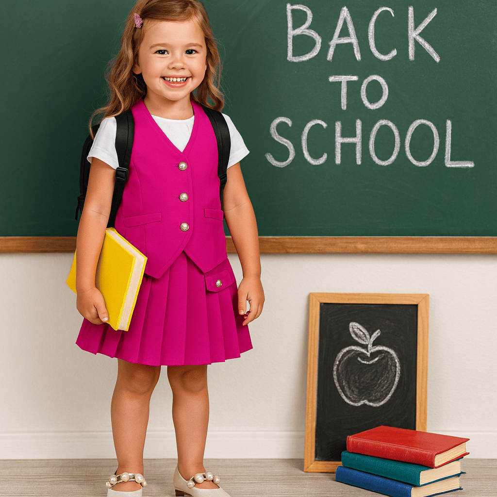 Sleeveless Button Vest and Pleated Skirt Outfit