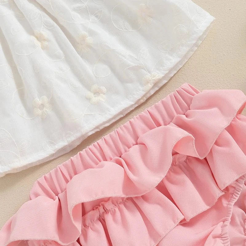 Sleeveless Floral Top and Ruffle Shorts Set