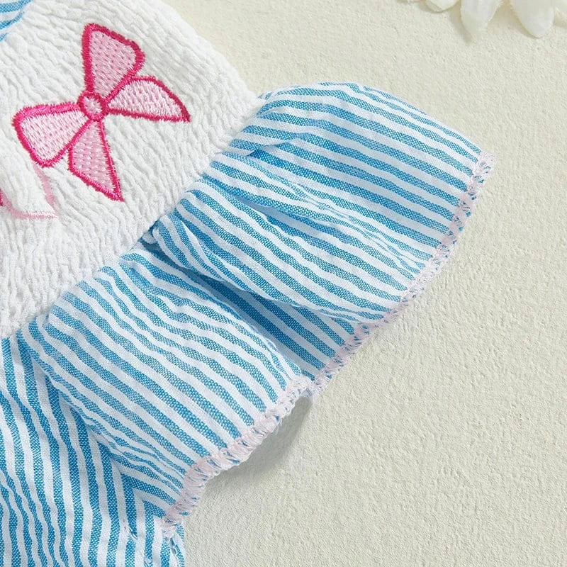Smocked Bow Embroidered Baby Girl Romper