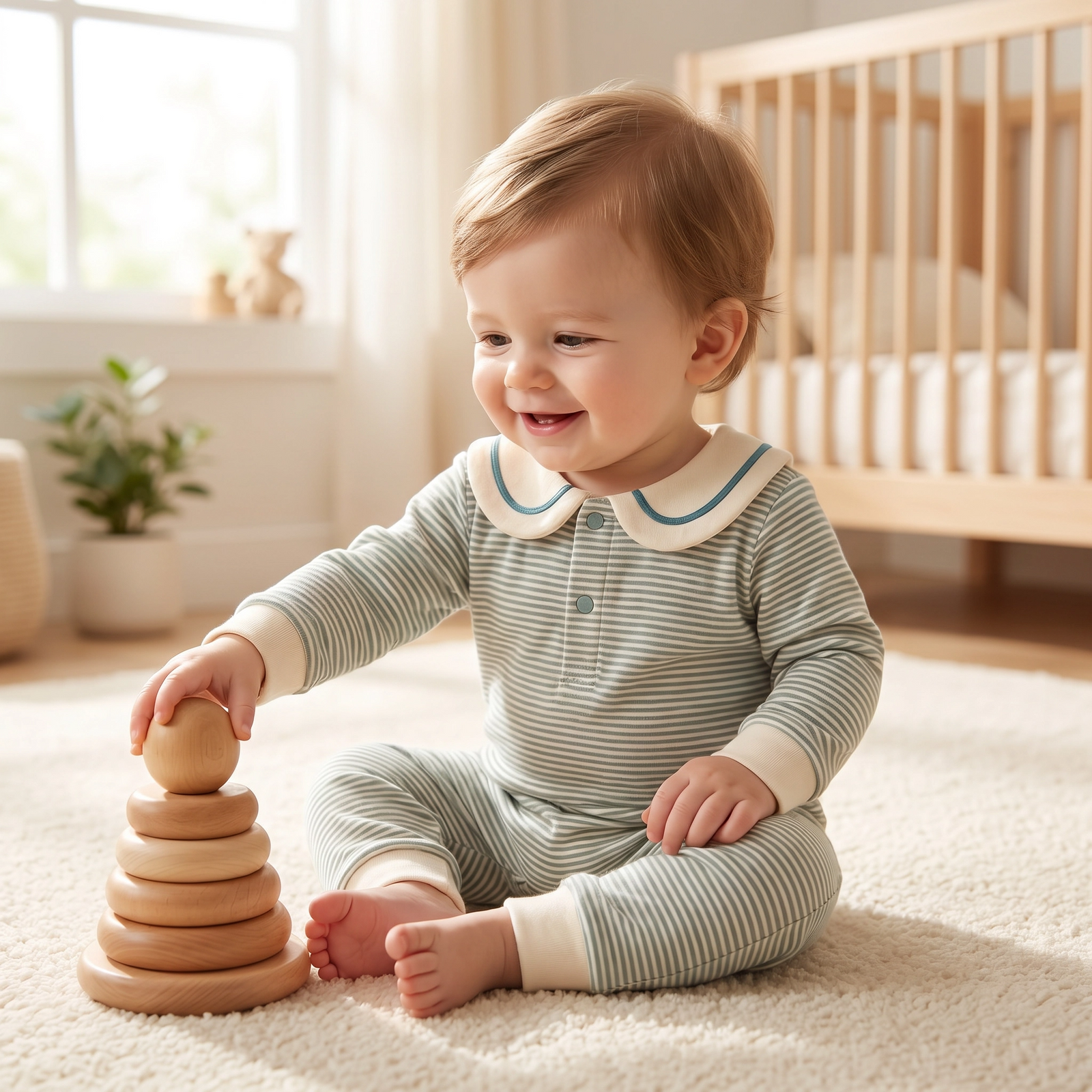 Soft Cotton Sailor Collar Romper for Newborns