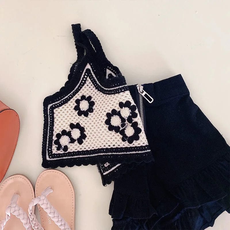 Strap Flower Vest+Shorts