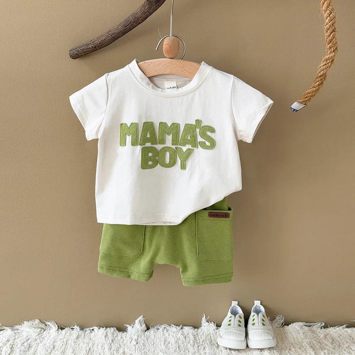 Textured Letter Patch Shirt & Shorts Set