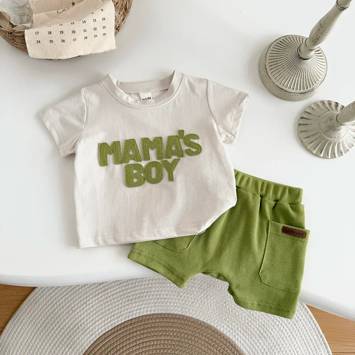 Textured Letter Patch Shirt & Shorts Set
