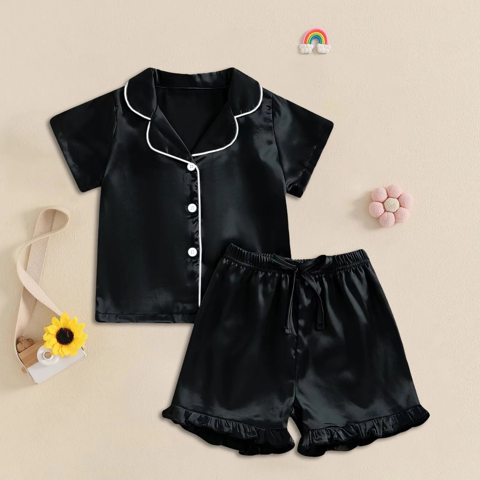Black / CN / 1-2T The Little Dreamer Satin Pajama Set