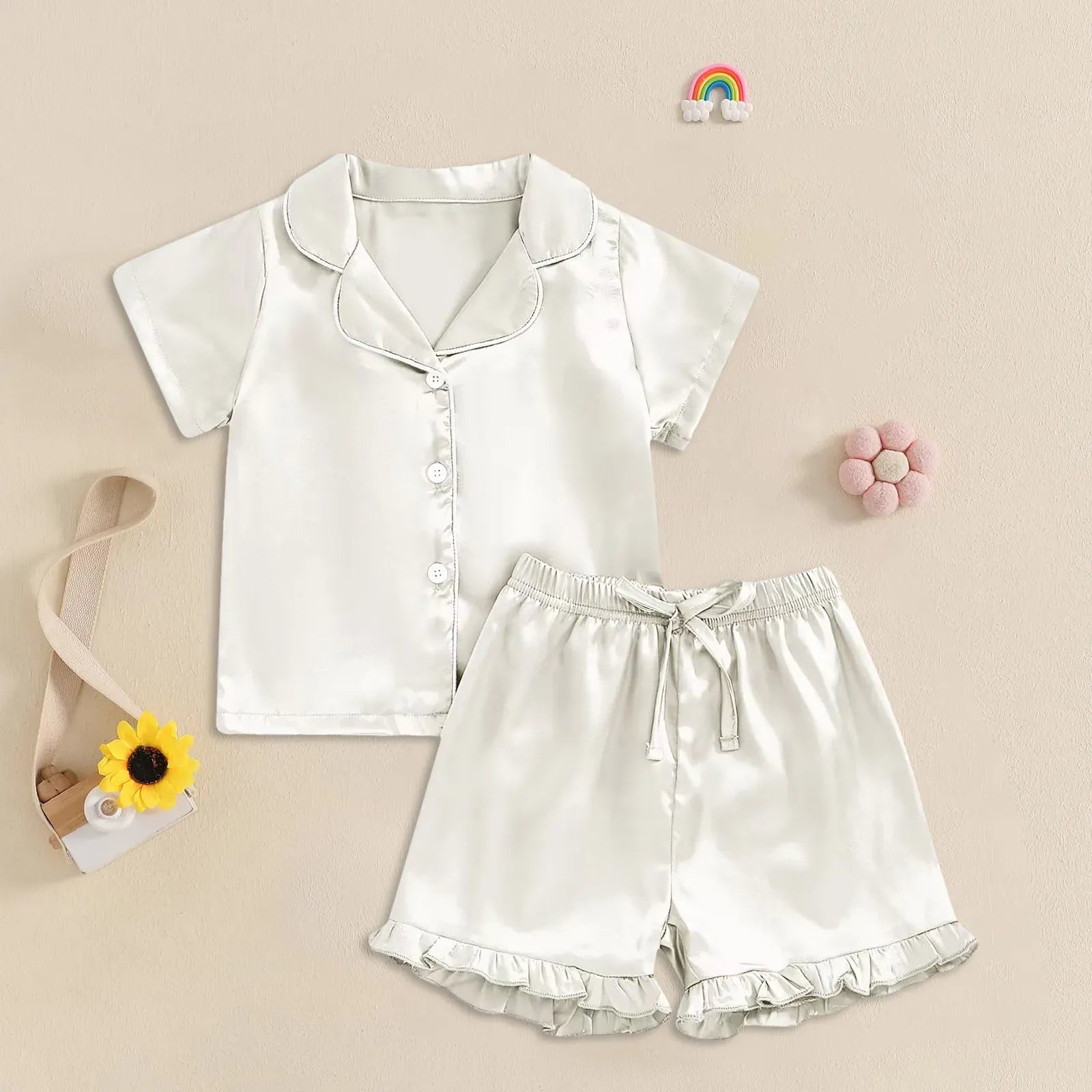 Beige / CN / 1-2T The Little Dreamer Satin Pajama Set