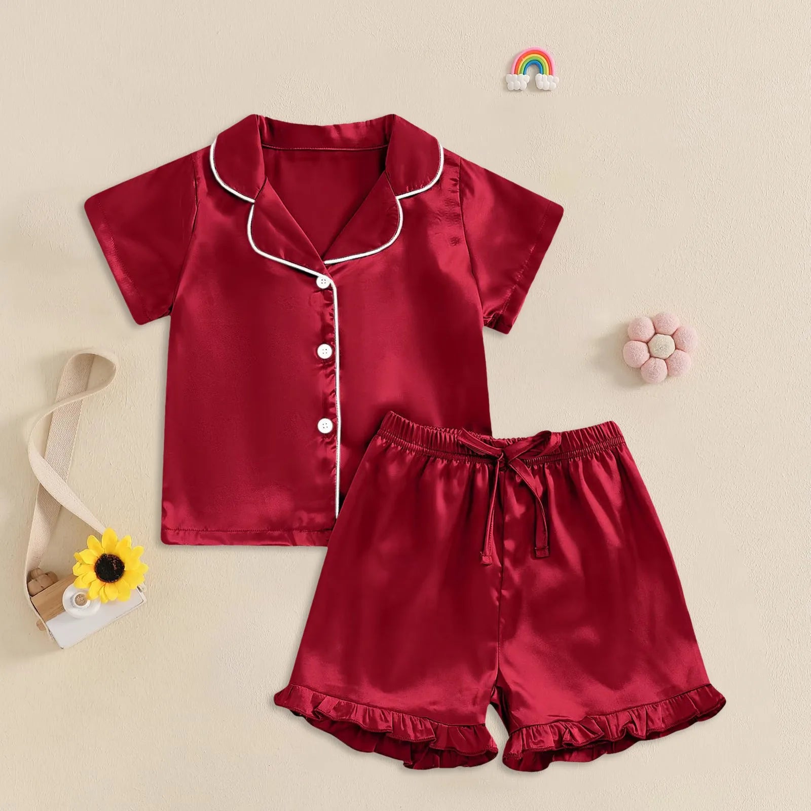 Wine / CN / 1-2T The Little Dreamer Satin Pajama Set