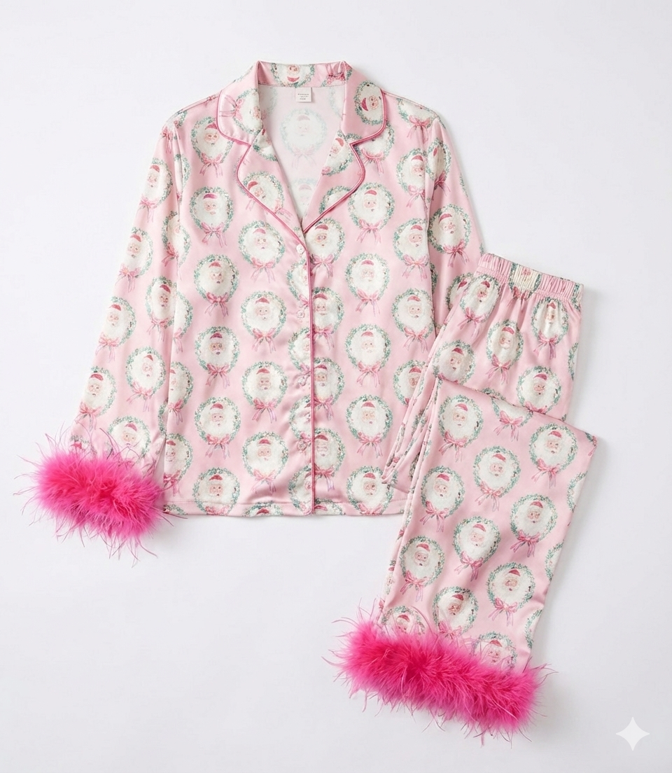 Aqua Santa Wreath / 24M The Sugar Plum Dreams Pajama Sets