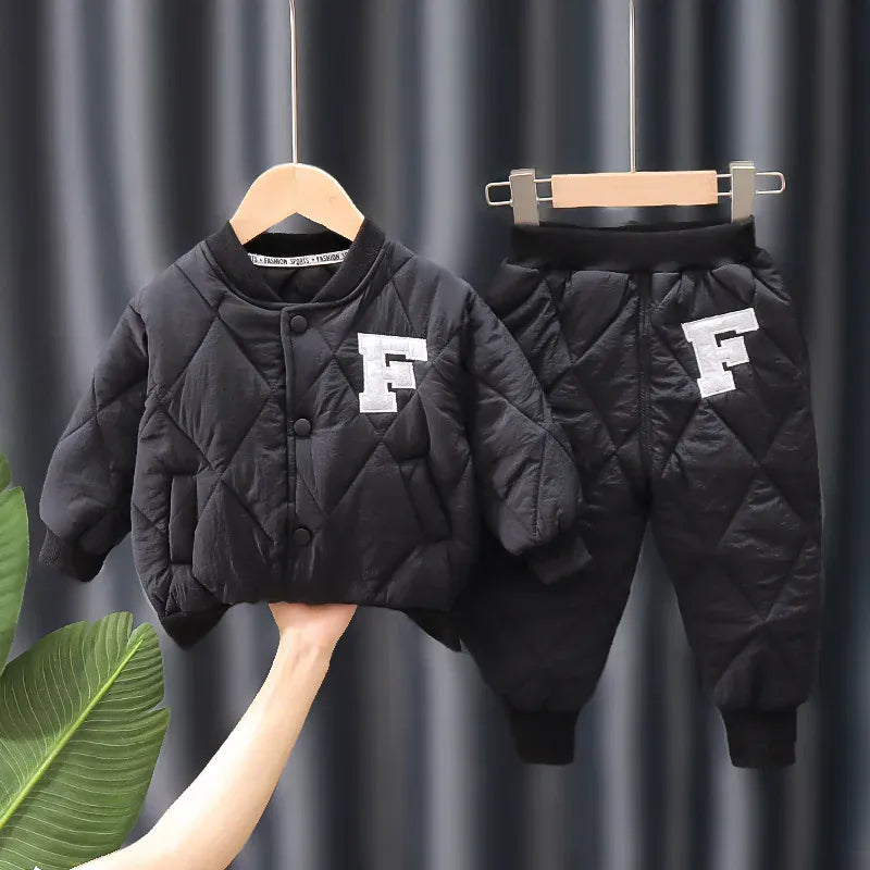 Charcoal Black / China Mainland / 9M-12M The Varsity Quilted Puffer Suit