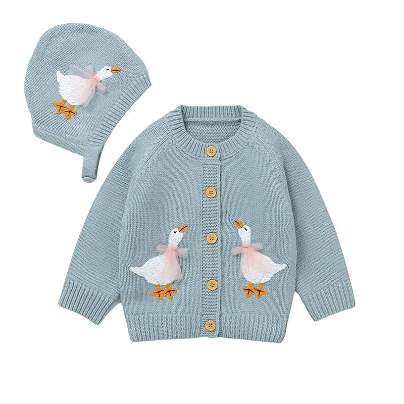 Blue Goose Cardigan + Hat Set / 6-9M The Waddling Geese Pocket Knit Cardigan