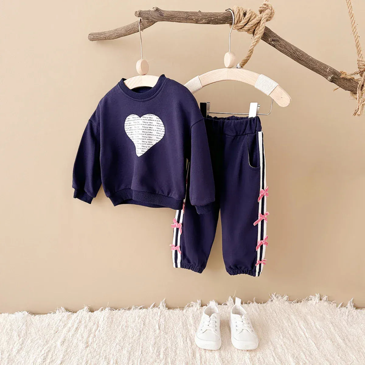 NAVY / 9-12M Toddler and Baby Heart Sweatshirt and Pants Set