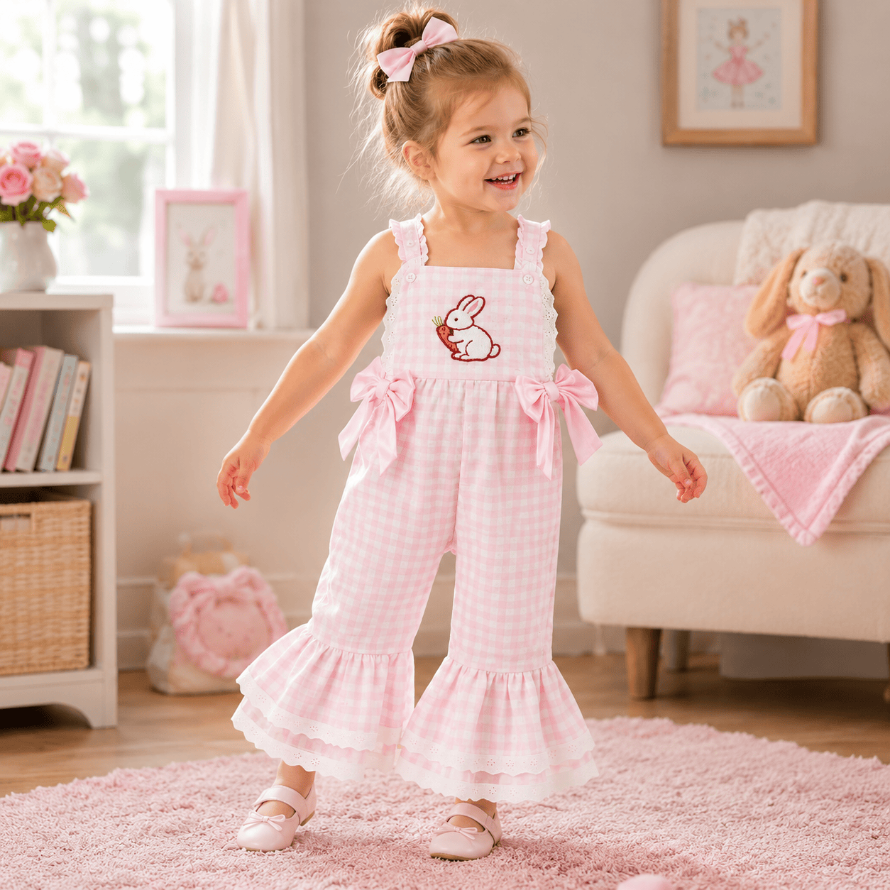 Toddler Baby Girls Easter Plaid Jumpsuit
