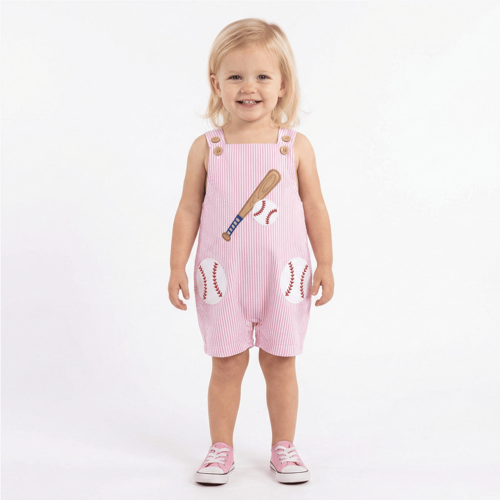 Toddler Baseball Embroidered Striped Overalls
