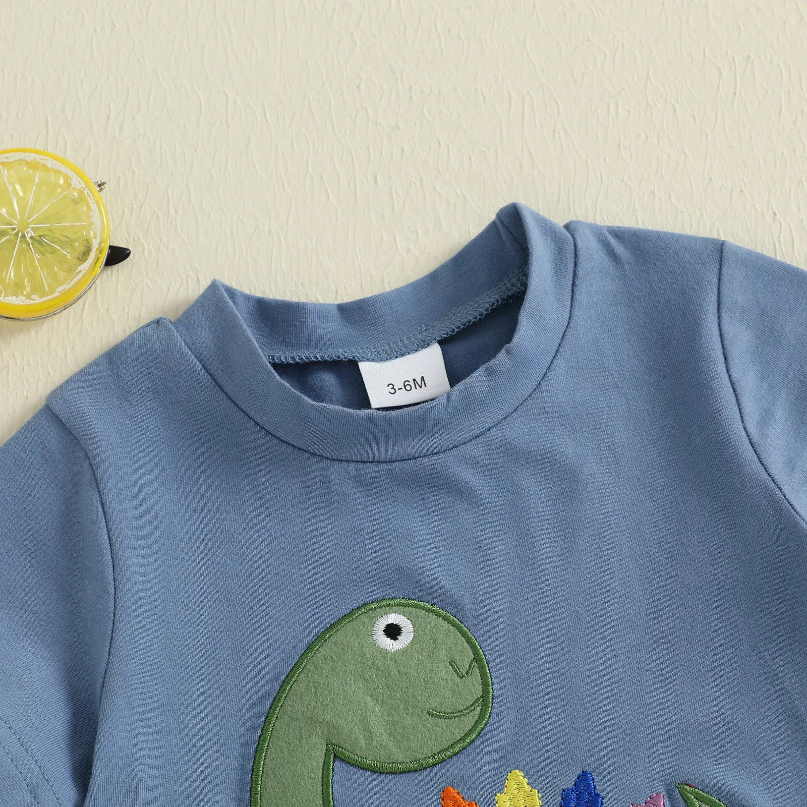 Toddler Boy Dinosaur Embroidery T-Shirt & Striped Shorts 2-Piece Summer Set