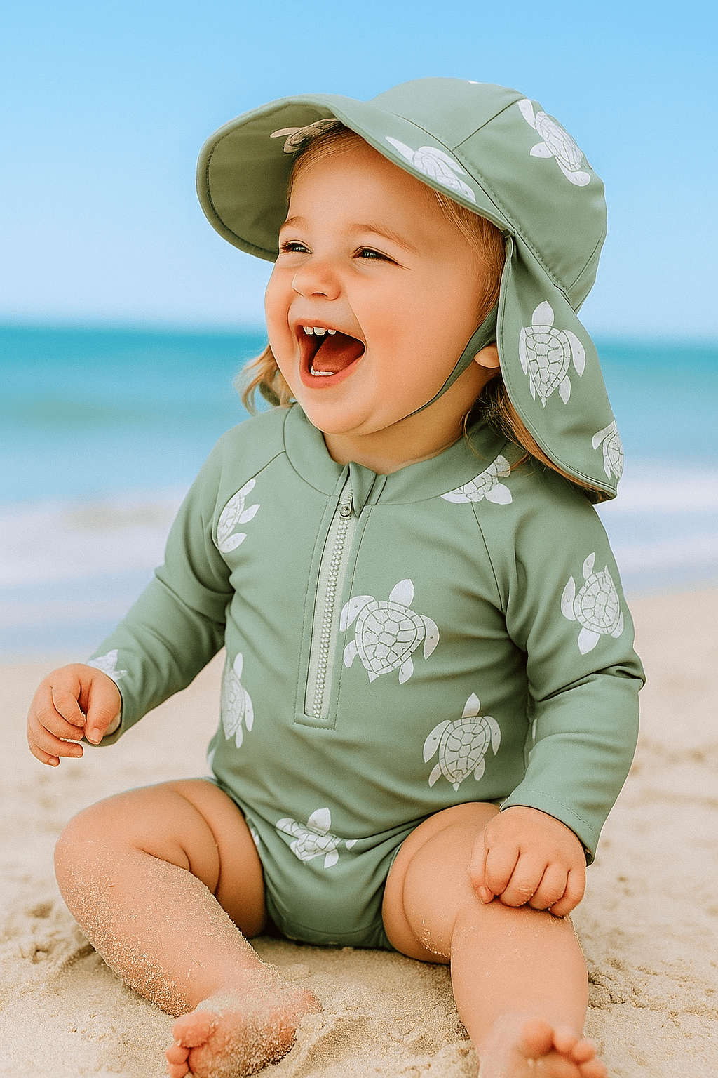 Toddler Boy Long Sleeve Swimsuit with Sun Hat