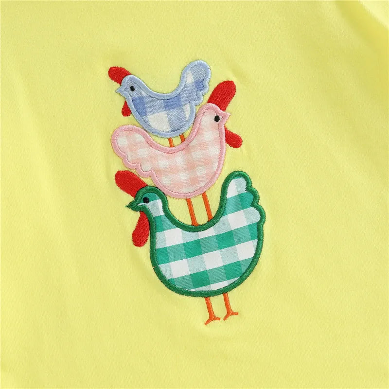 Toddler Boy Stacked Chick Embroidery Yellow T-Shirt & Blue Plaid Shorts 2-Piece Summer Set