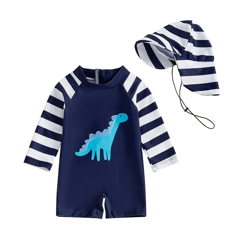 Blue / 0-3M / United States Toddler Boys Dinosaur Rash Guard Swimsuit Set