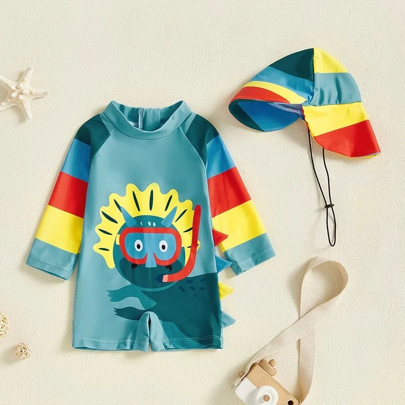 Toddler Boys Dinosaur Rash Guard Swimsuit Set