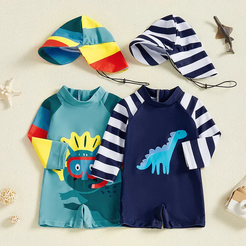 Toddler Boys Dinosaur Rash Guard Swimsuit Set