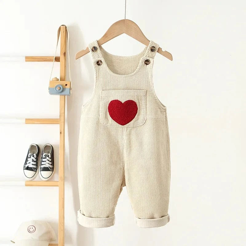 Beige / 12M Toddler Corduroy Heart Overalls