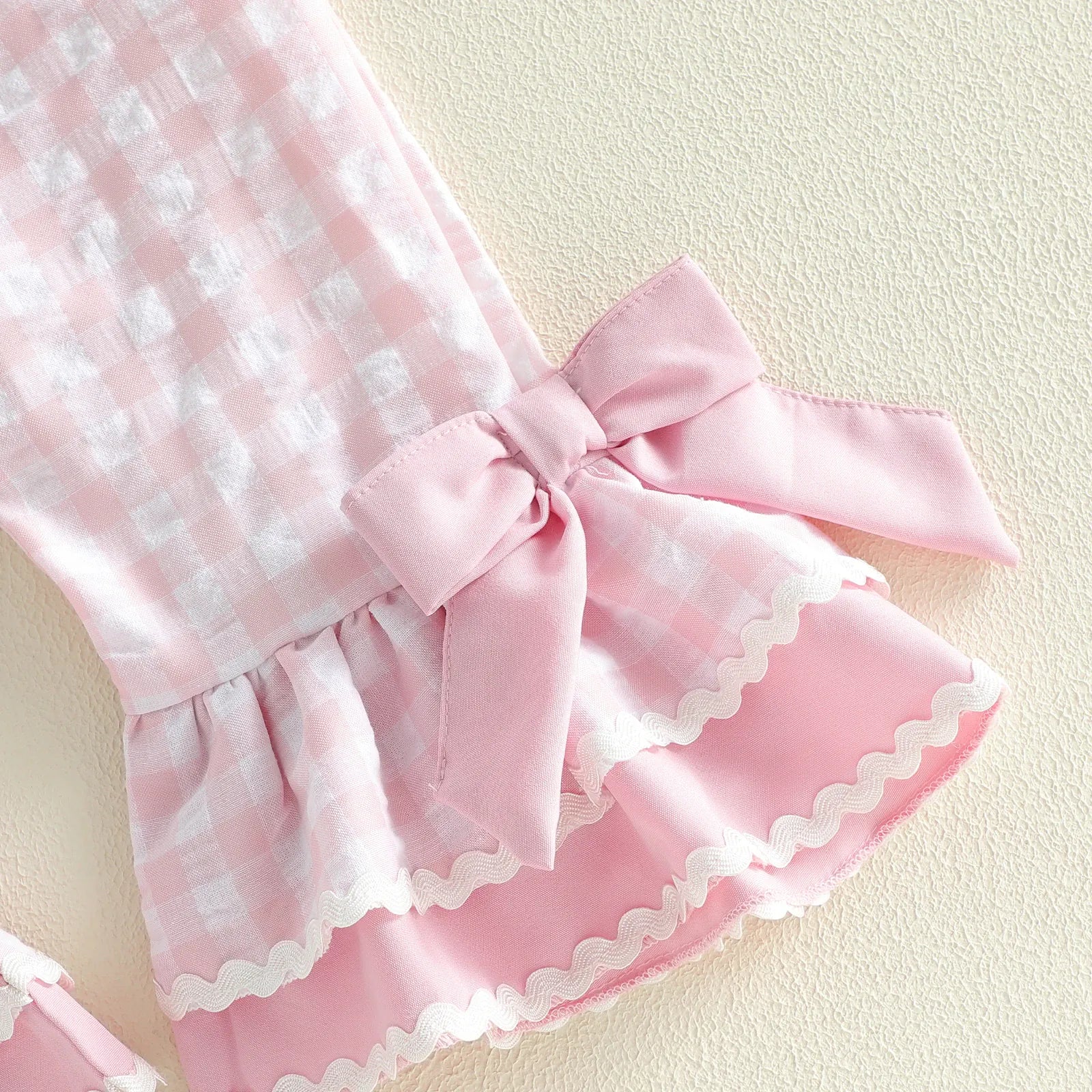 Toddler Girl Bunny Ruffle Bell-Bottom Plaid Romper Jumpsuit