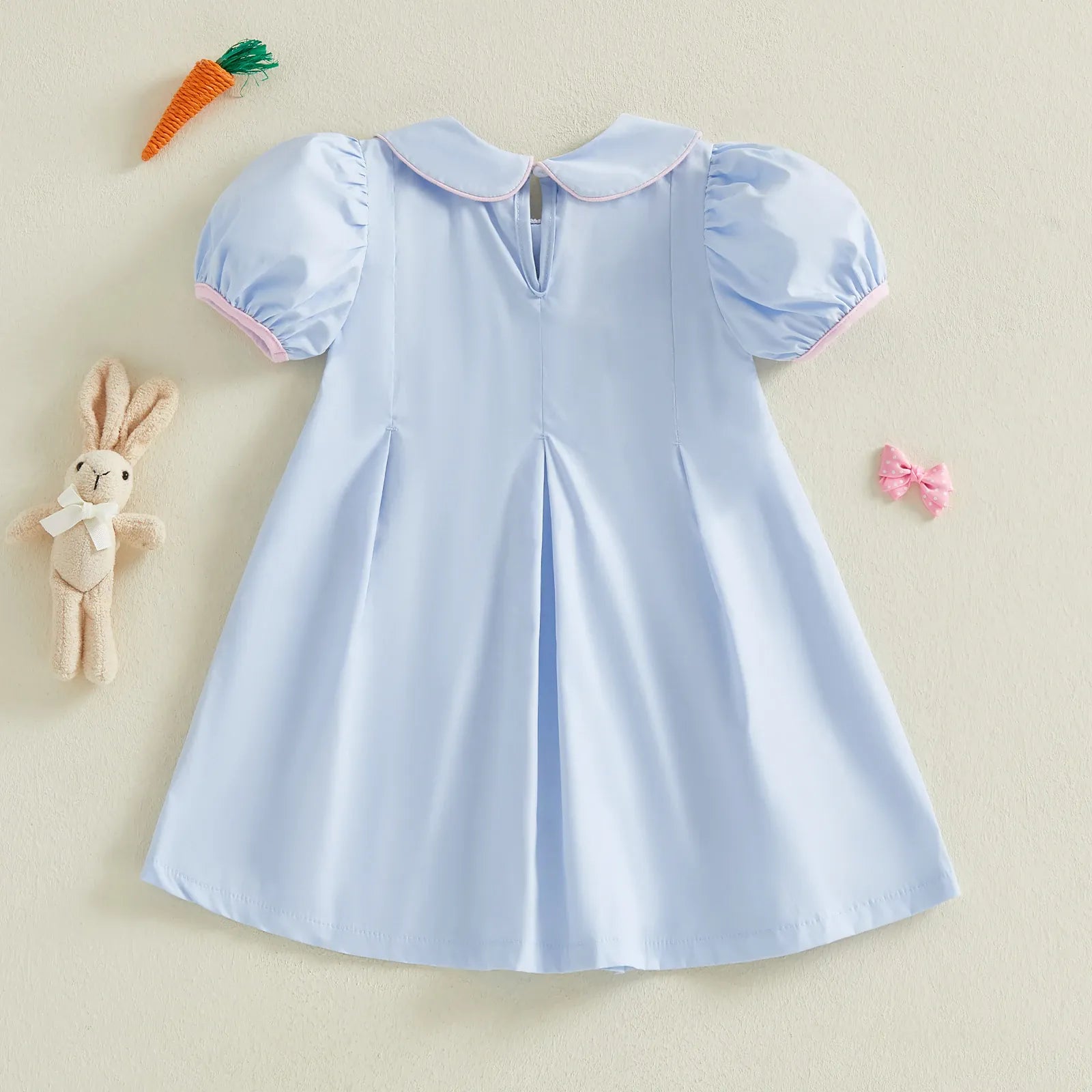 Toddler Girl Embroidery Bunny Doll Collar Short Sleeve A-Line Princess Dress