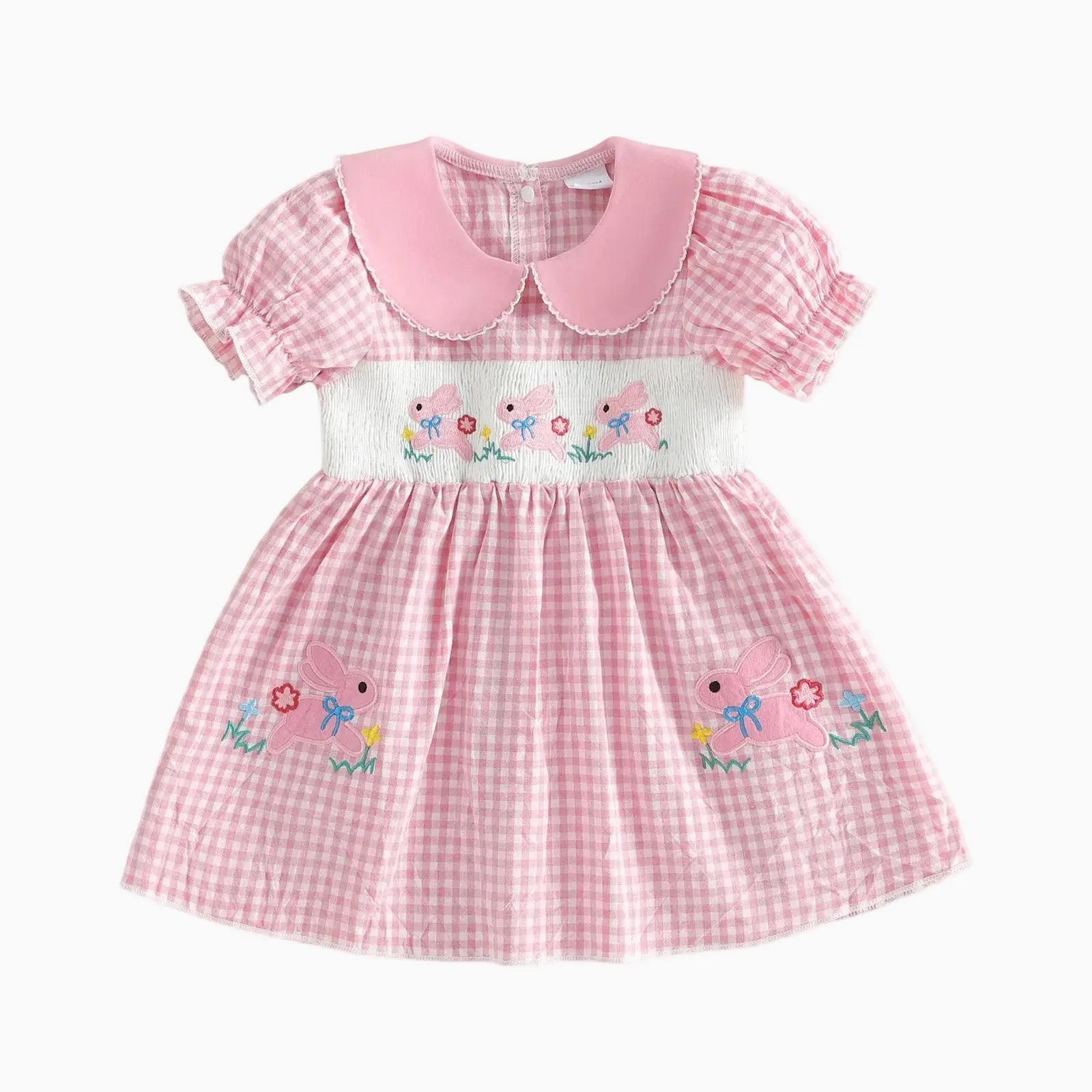 Pink / 6-12M Toddler Girl's Plaid & Bunny Embroidery Easter Dress