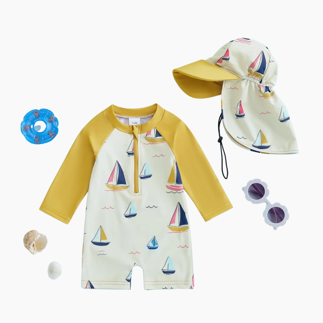 Toddler Sailboat Swimsuit with Sun Hat