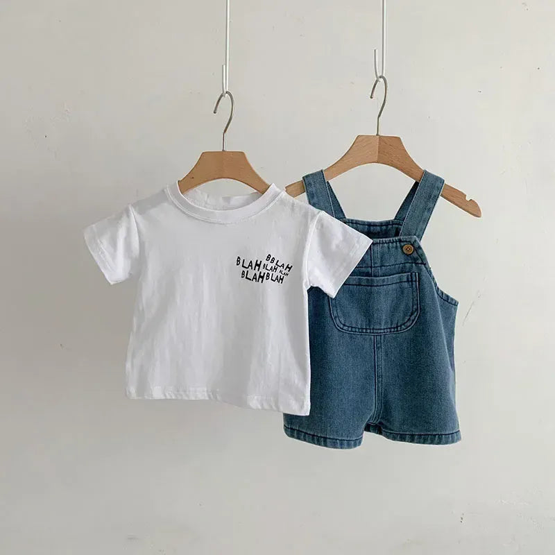 2PCS Set / 6-9M Toddler T-Shirt and Denim Short Overalls