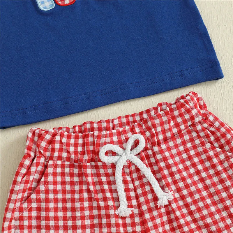 Tool Embroidery T-Shirt & Plaid Shorts Set