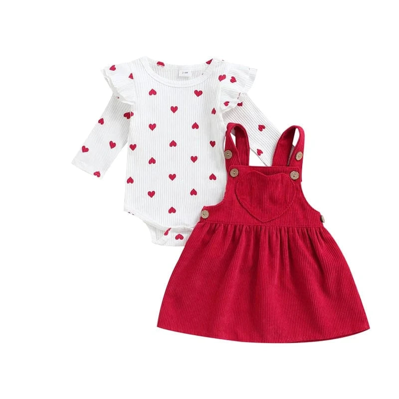 Red / 0-3M Two-Piece Suit Heart Pattern
