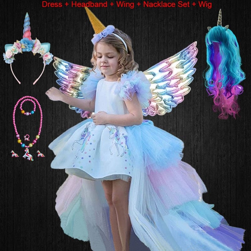 D / 2-3T Unicorn Dress with Long Tail + Wings Wi