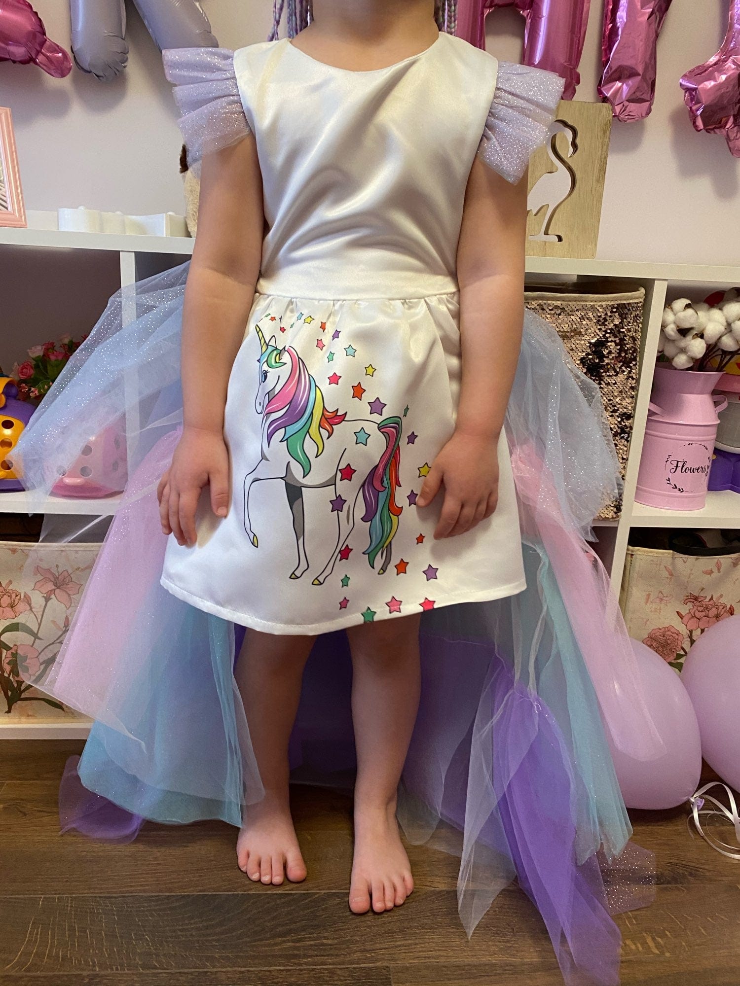 Unicorn Dress with Long Tail + Wings Wi