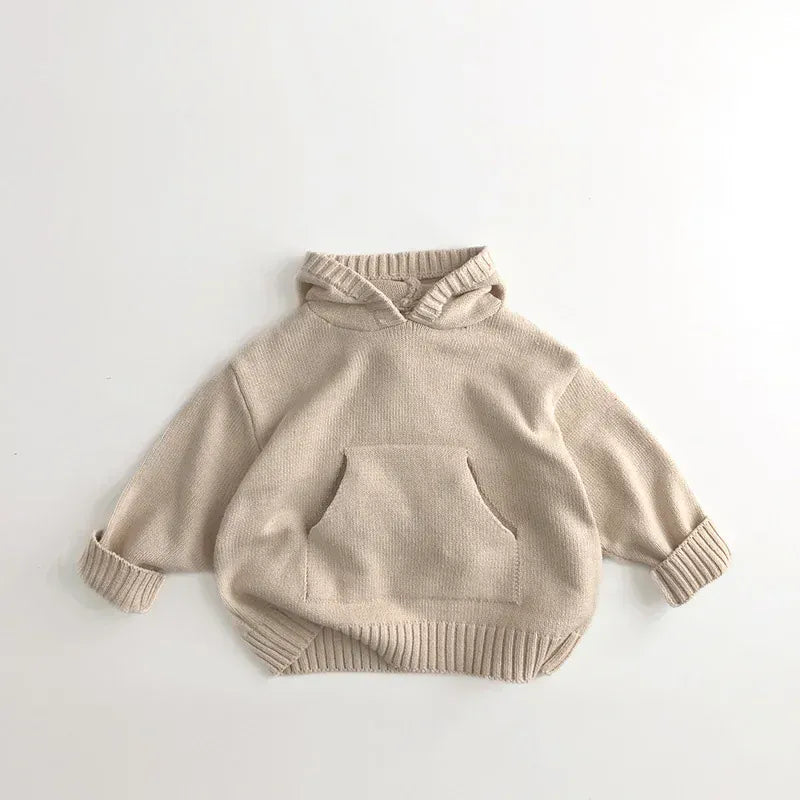 beige / 12M Unisex Fine-Knit Cotton Hoodie for Toddlers & Kids