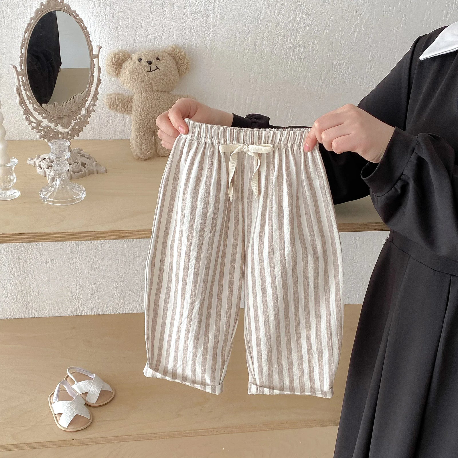 Coffee / 12-18M Vintage Striped Linen Cotton Pants
