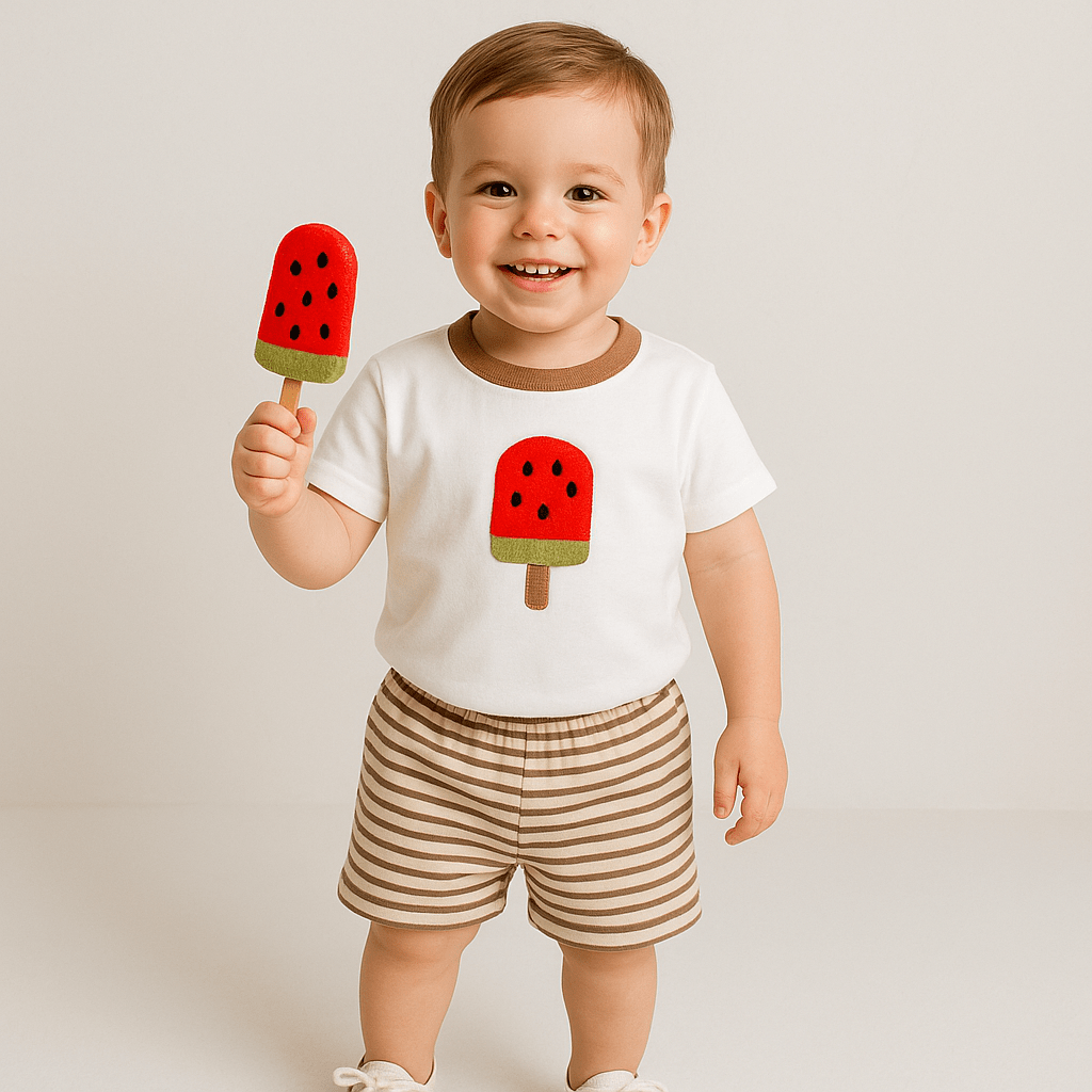 Watermelon Ice Cream T-Shirt and Stripe Shorts Set