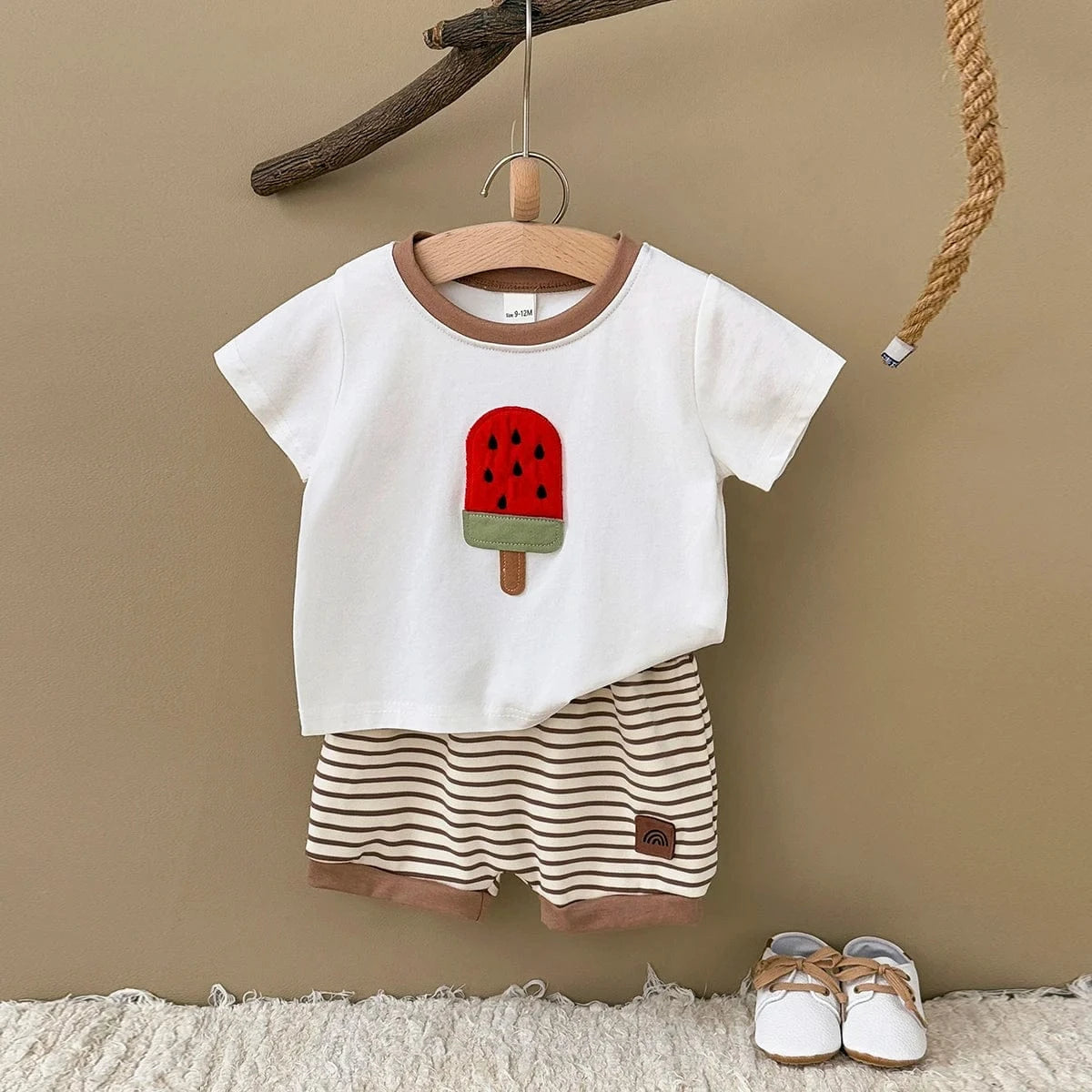 Watermelon Ice Cream T-Shirt and Stripe Shorts Set