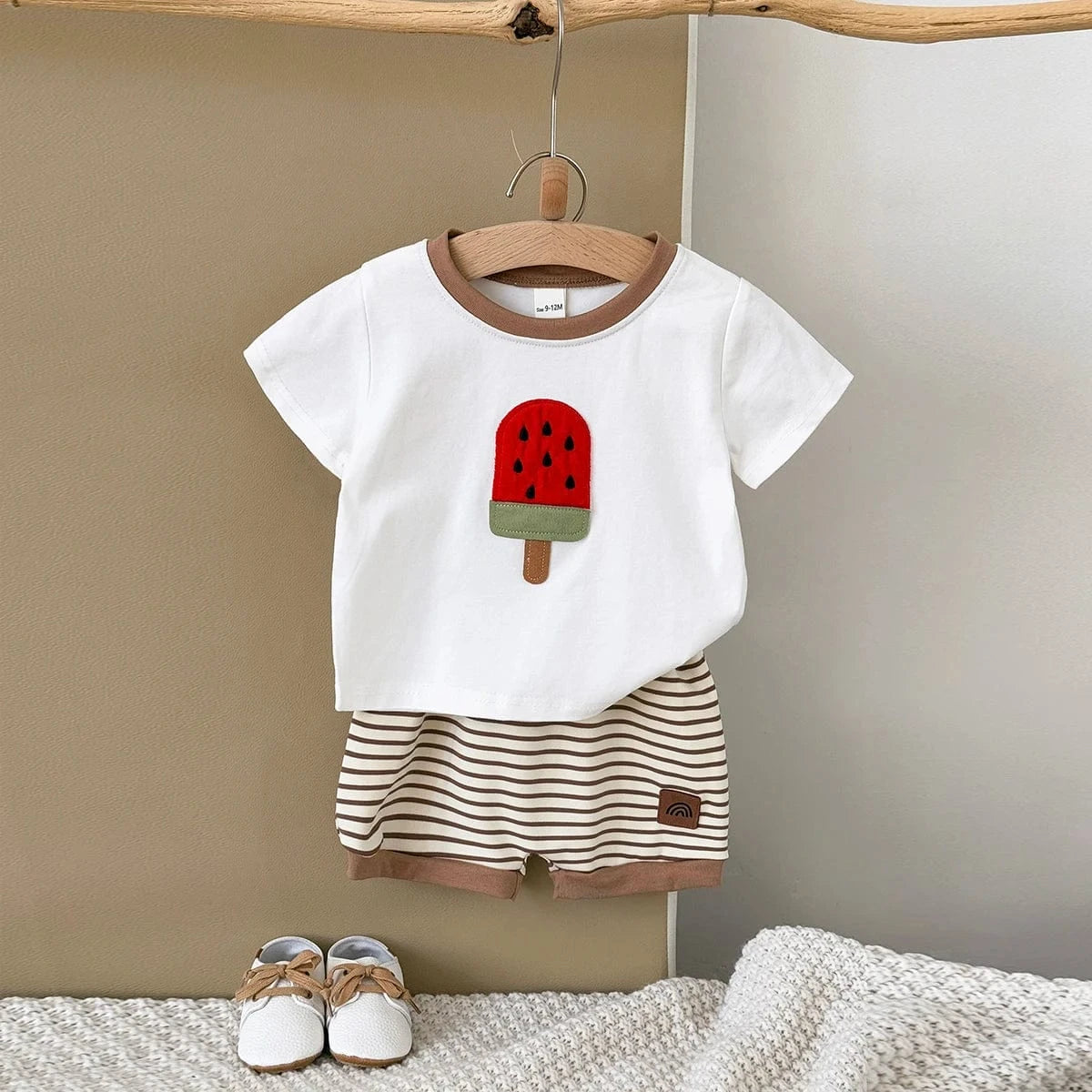 Watermelon Ice Cream T-Shirt and Stripe Shorts Set