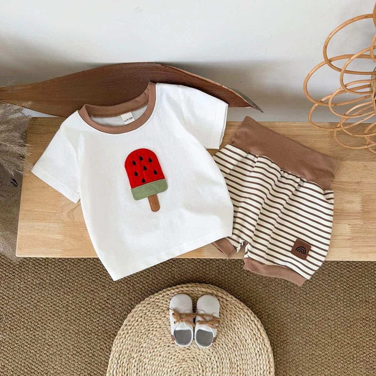 Watermelon Ice Cream T-Shirt and Stripe Shorts Set