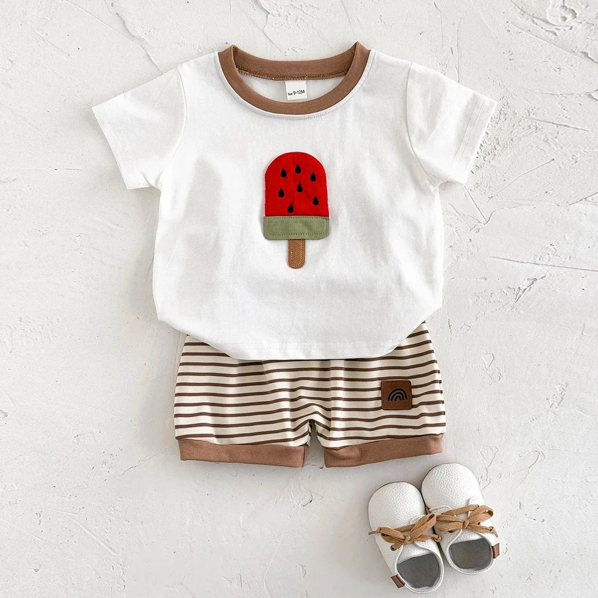Watermelon Ice Cream T-Shirt and Stripe Shorts Set