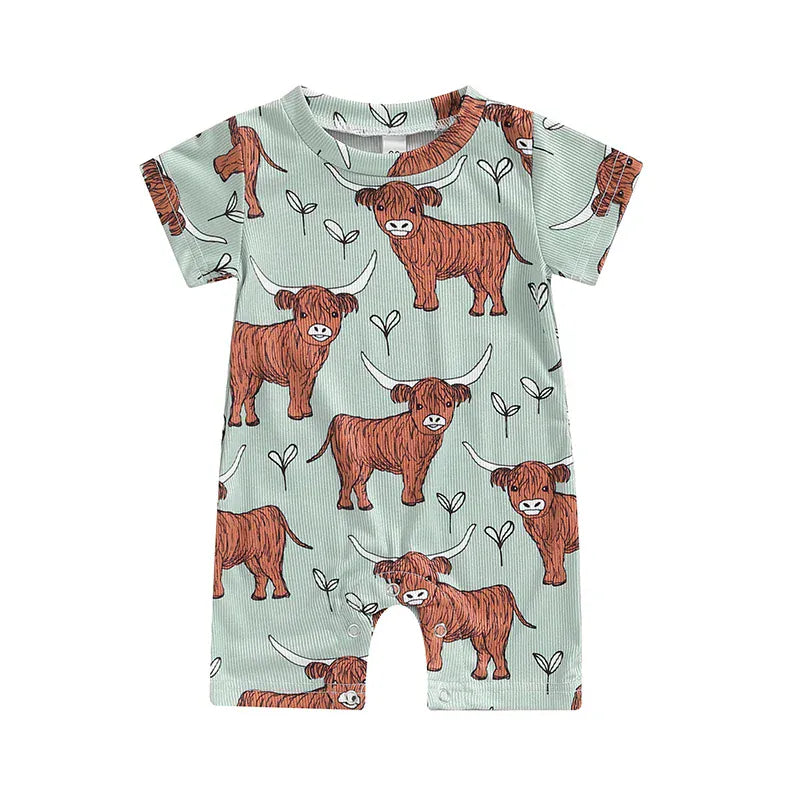 Green / 0-3M Western Cow Print Baby Romper