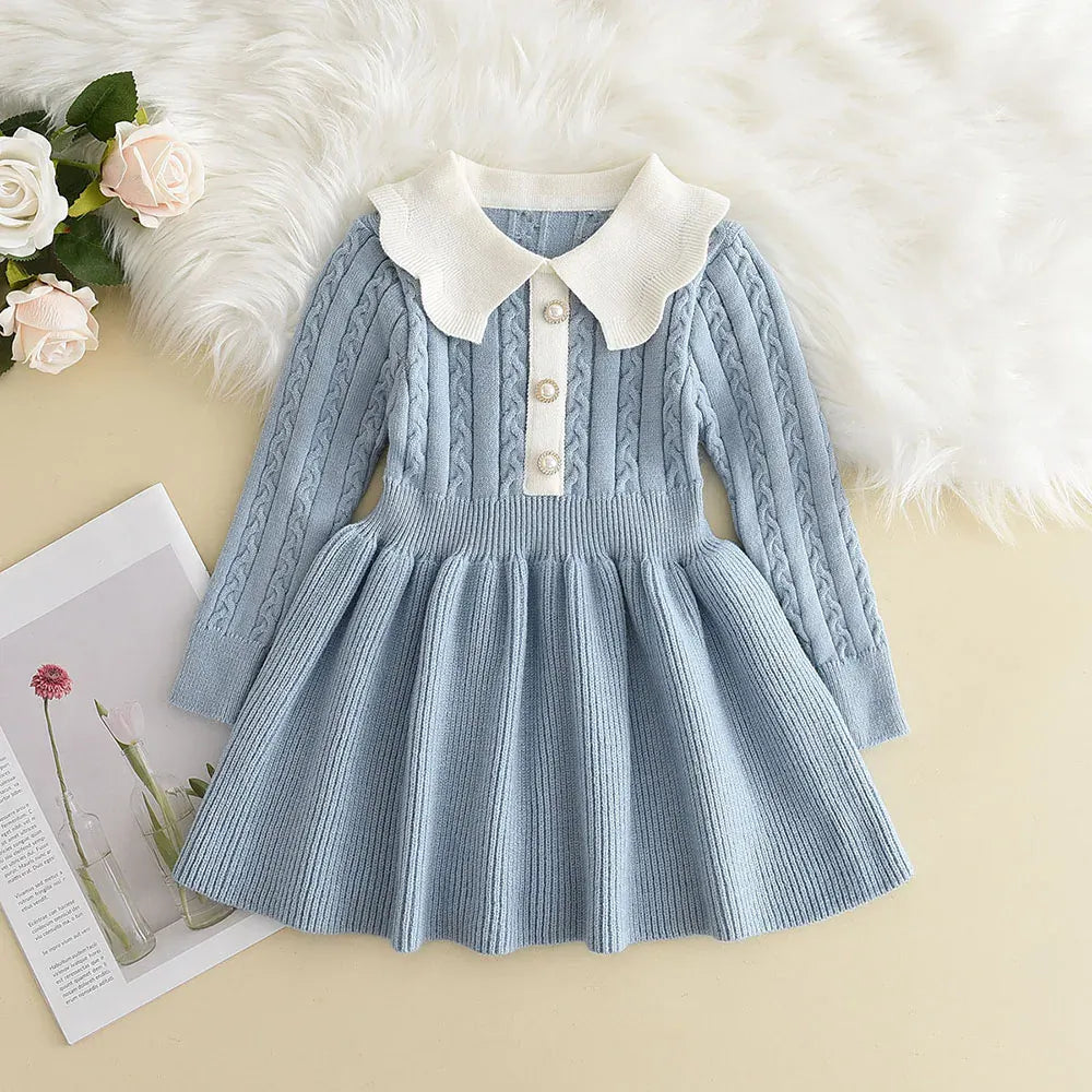 Blue / 3T Winter Baby Girl Knitted Sweater Dress