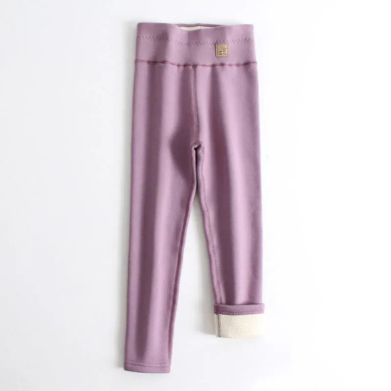 Pink Purple / 3T Winter Girls Fleece Lined Leggings