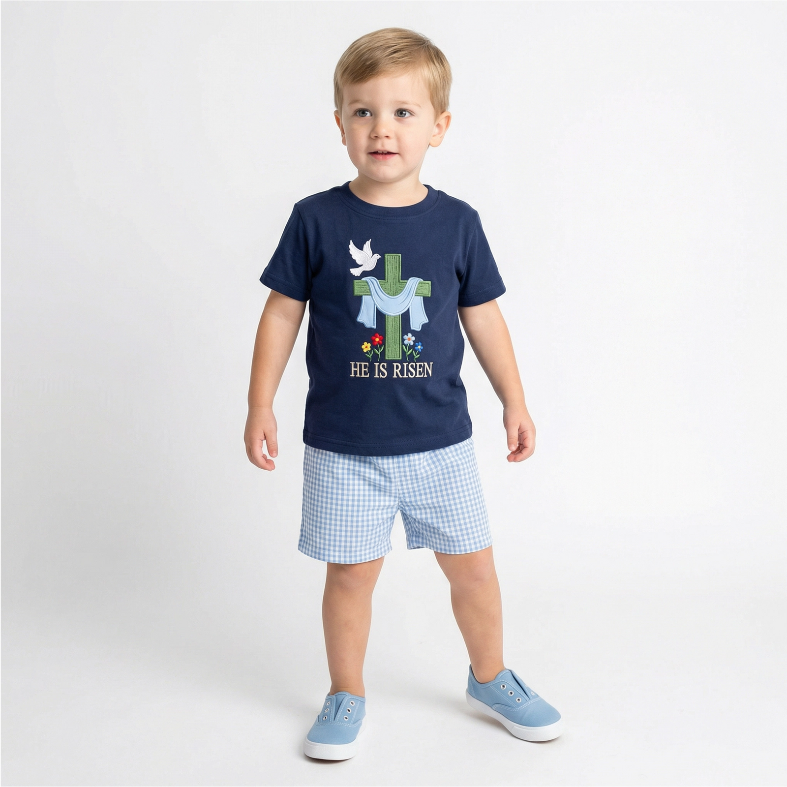 2-Piece Toddler Boy's Easter Embroidery & Plaid Shorts