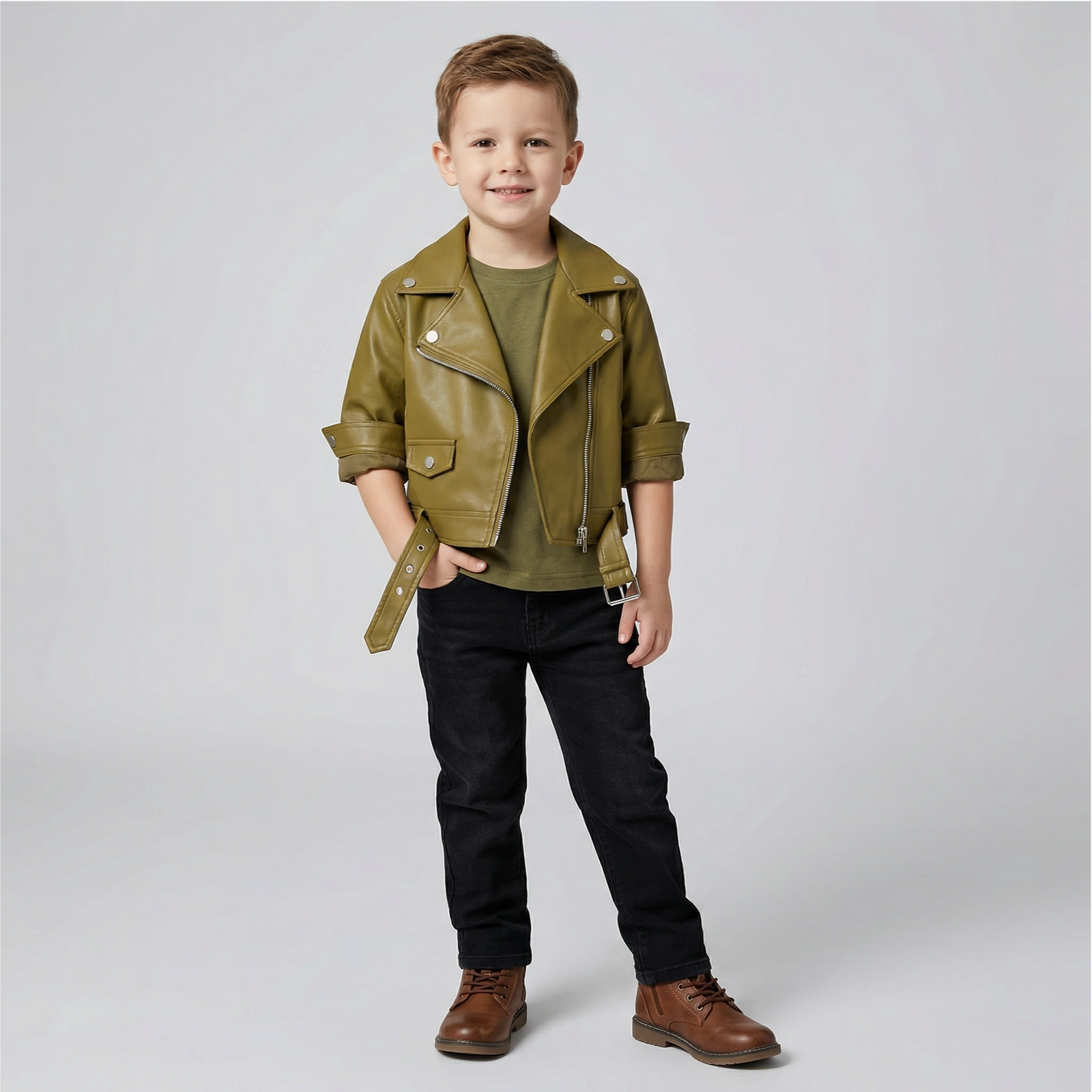 Unisex Faux Leather Moto Jacket for Kids