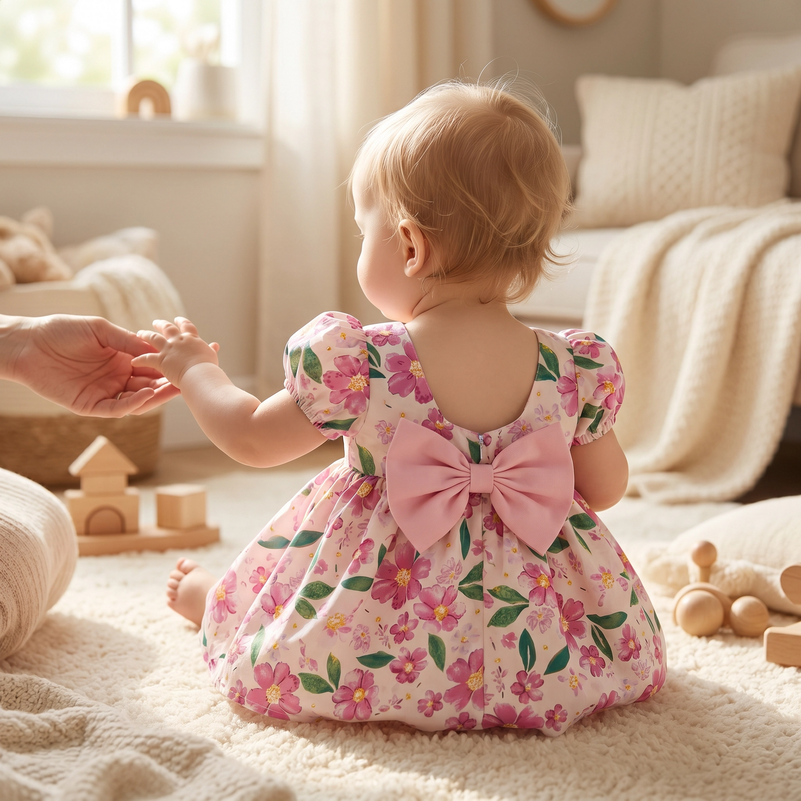 Sweet Floral Short-Sleeved Dress for Baby Girls