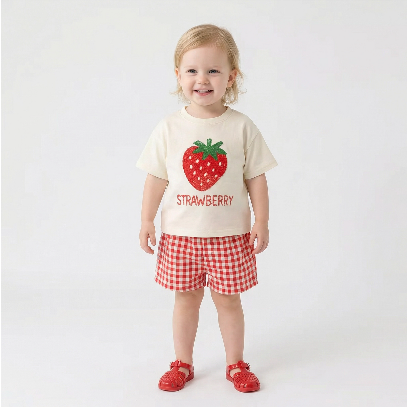 Fruit T-shirt & Plaid Shorts Set