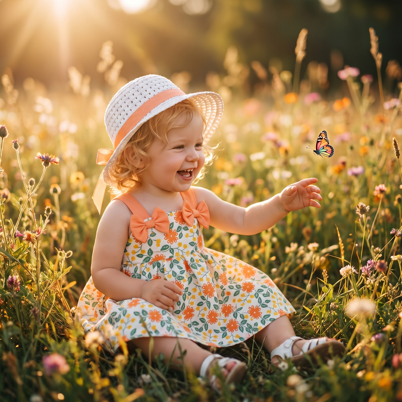 2-Piece Korean Style Floral Dress & Hat Set