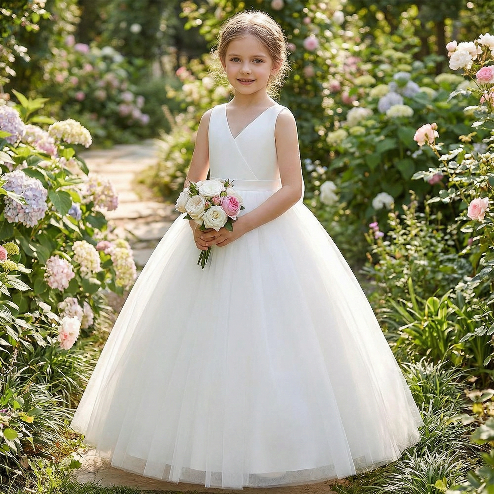 Bow Back Sleeveless Flower Girl Dress