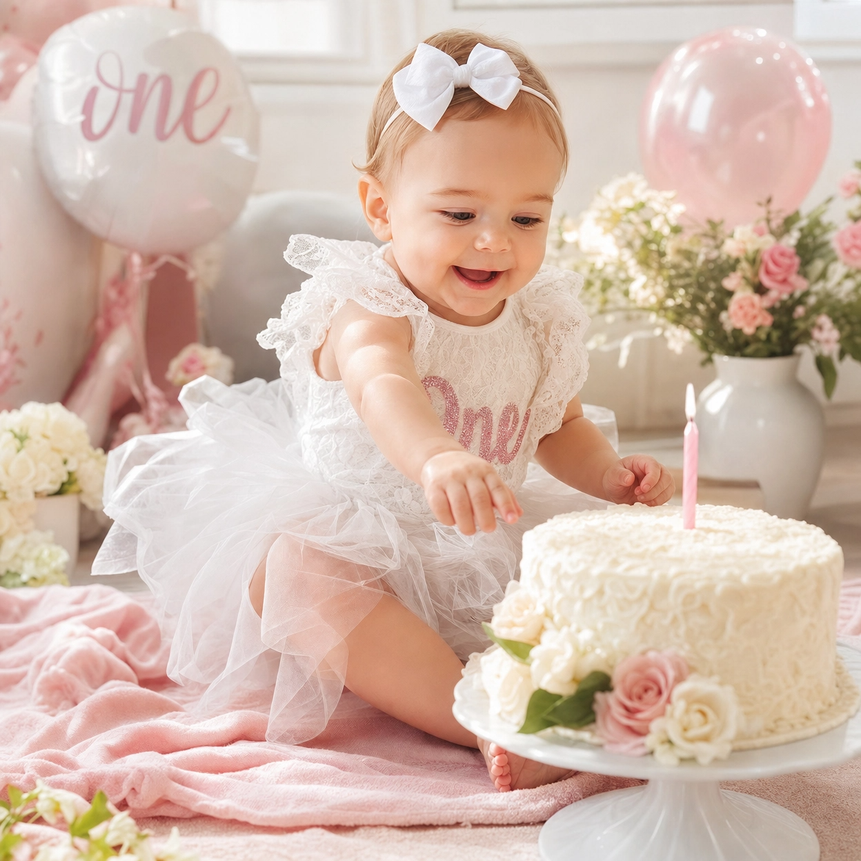 Baby Girls Birthday Floral Lace Romper Dress