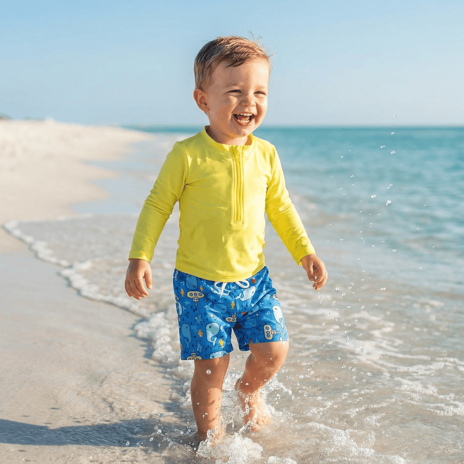 Boys' UPF 50+ Long Sleeve Rash Guard & Swim Trunks Set